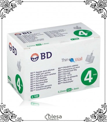 BD Medical microfine aguja 0.23 mm x 4 mm 32 gr 100 unidades