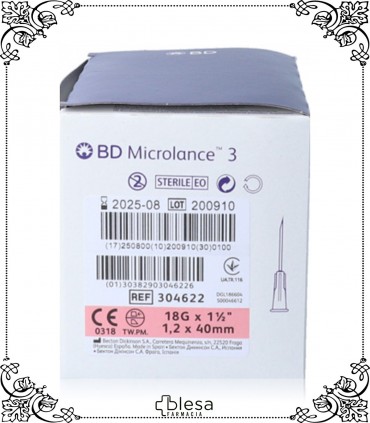 BD Medical microlance aguja 1.2 mm x 40 mm 18 gr 100 unidades