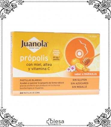 Angelini juanolas propolis con miel, altea y vitamina C sabor naranja 24 pastillas