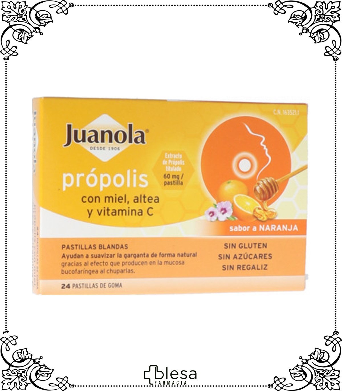 Juanola Própolis con Miel, Altea y Vitamina C Sabor a Naranja 24 Pastillas  de Goma