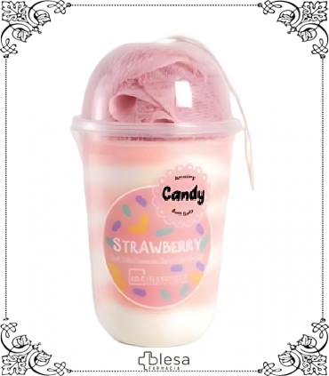 Pack IDC Institute Candy Strawberry, sales de baño + esponja 570 g, ¡Relajación dulce y refrescante!