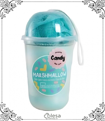 Pack IDC Institute Candy Cotton Candy, sales de baño + esponja 570 g, dulce y relajante como algodón de azúcar.