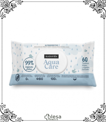 Para una limpieza pura y suave: Aqua Care, toallitas ultrasensitivas con 99% agua.