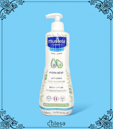 Mimos hidratantes: Mustela Hydrabebé, 500 ml para una piel de bebé radiante.