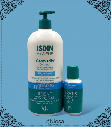 Isdin Germisdin Original: Gel de baño Syndet 1.000 ml con pack promocional y formato viaje gratis.