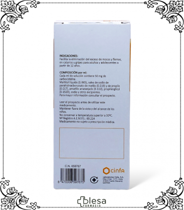 Solución oral Cinfa Cinfamucol 50 mg/ml: Carbocisteína para aliviar la congestión, 200 ml.