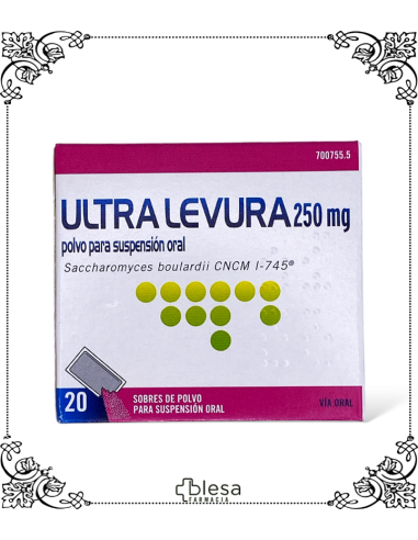 Biocodex Ultra-levura 250 mg: Probiótico en polvo para salud intestinal, 20 sobres.