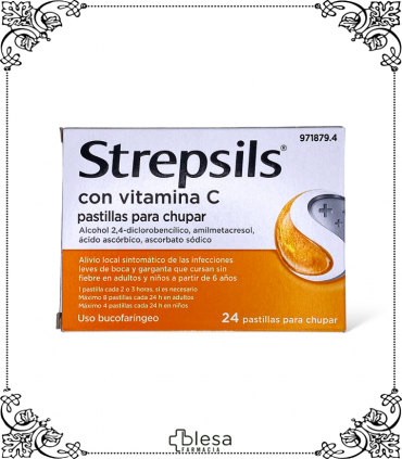 Strepsils con Vitamina C: Refuerza defensas y alivia garganta irritada, 24 pastillas.