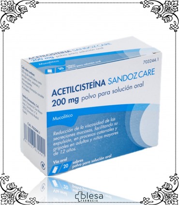 ACETILCISTEINA SANDOZ CARE 200 mg POLVO PARA SOLUCIÓN ORAL , 20 sobres (1). FARMACIA BLESA