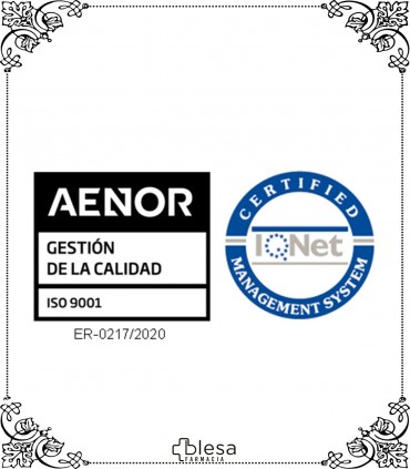 Certificado de Calidad de Farmacia BLESA en NORMA UNE-EN ISO 9001:2015.