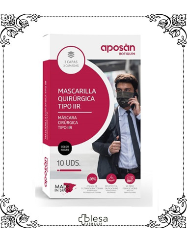 Aposan mascarilla quirúrgica IIR negra 10 unidades