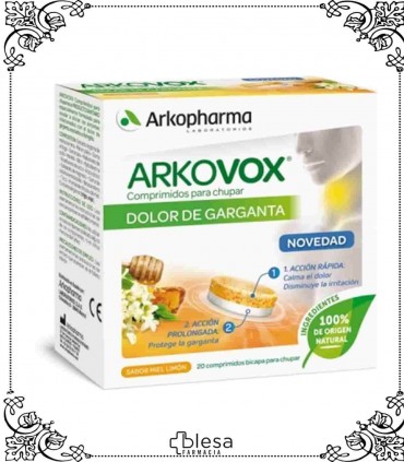 Arkopharma arkovox dolor de garganta miel - limón 20 comprimidos