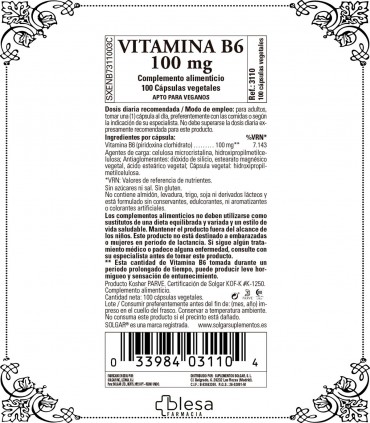 Solgar vitamina B6 100 mg 100 cápsulas (2)