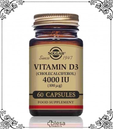 Solgar vitamina D3 4000 UI 100 mcg 60 cápsulas