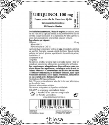 Solgar ubiquinol 100 mg 50 cápsulas: modo de empleo