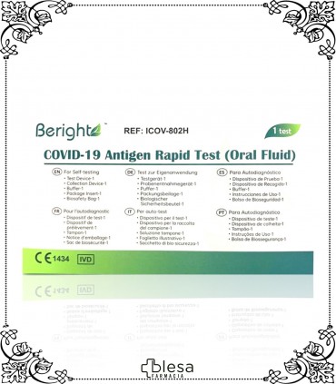 Beright test de antígenos oral para resultados frente a la SARS CoV-2.