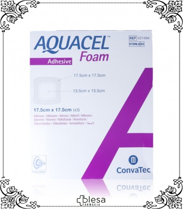 Convatec aquacel foam adhesivo 17,5 cm x 17,5 cm 3 apósitos