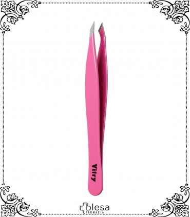 Vitry pinza de depilar Yatagan punta afilada de acero 9 cm rosa