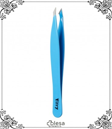 Vitry pinza de depilar Yatagan punta afilada de acero 9 cm azul